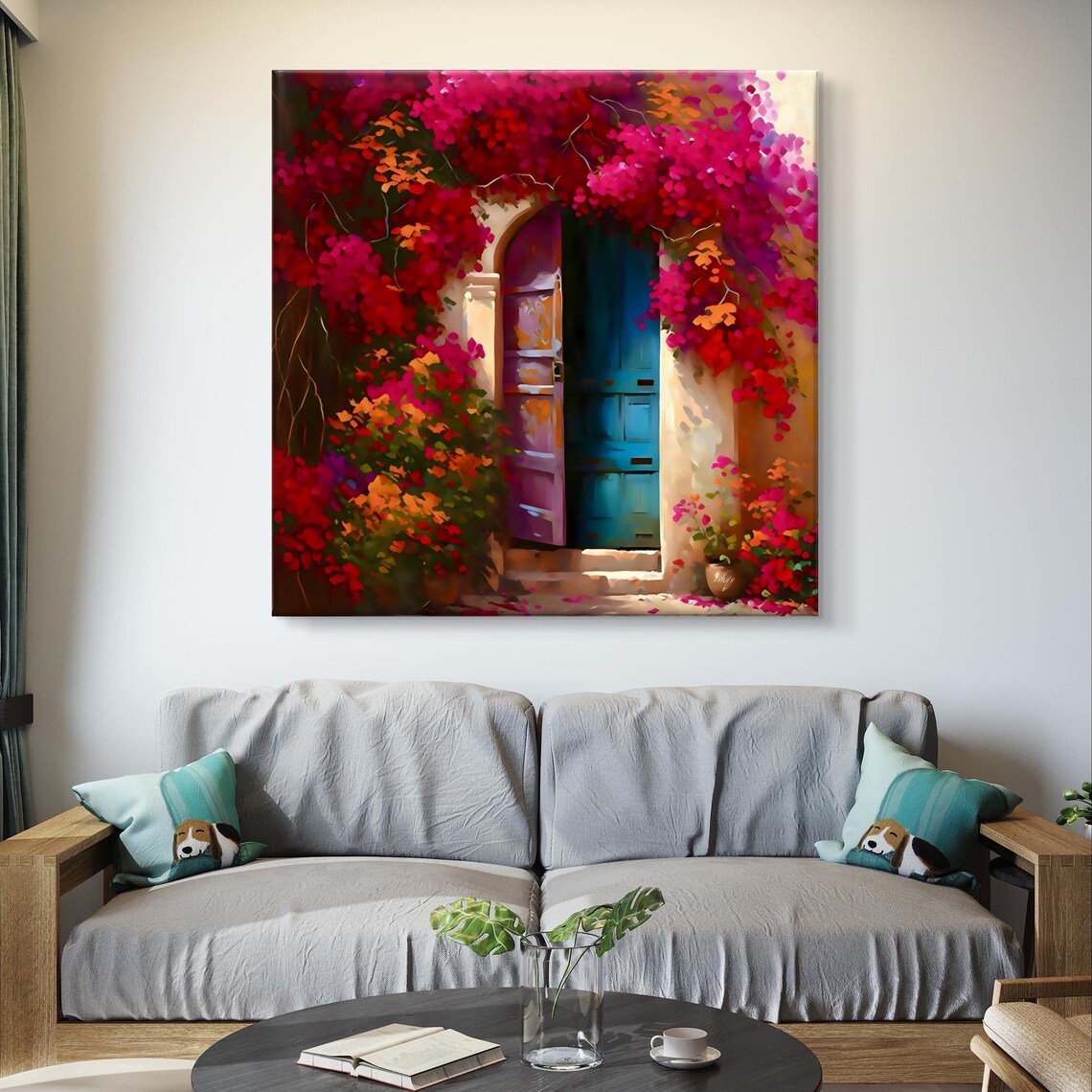 Rustic Blue Door Bougainvillea Art Print, Mediterranean - Image 5