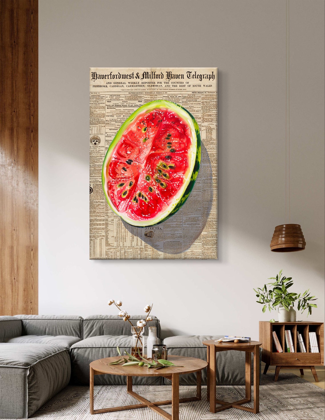 Juicy Watermelon Slice Vintage Newspaper Background Kitchen Art Poster - Image 5