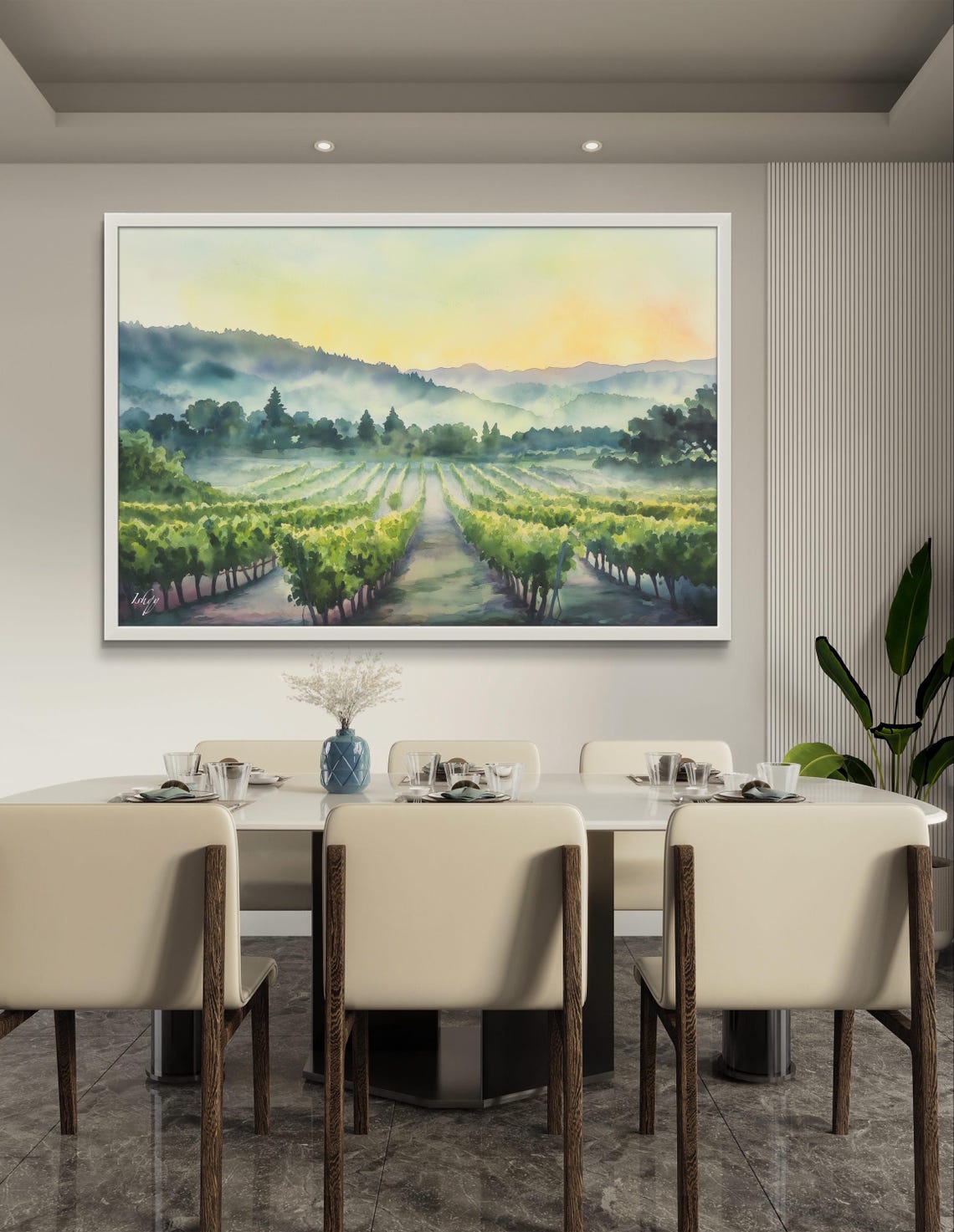 Napa Valley Vineyard Morning Mist Soft Watercolor Wine Poster - Image 4