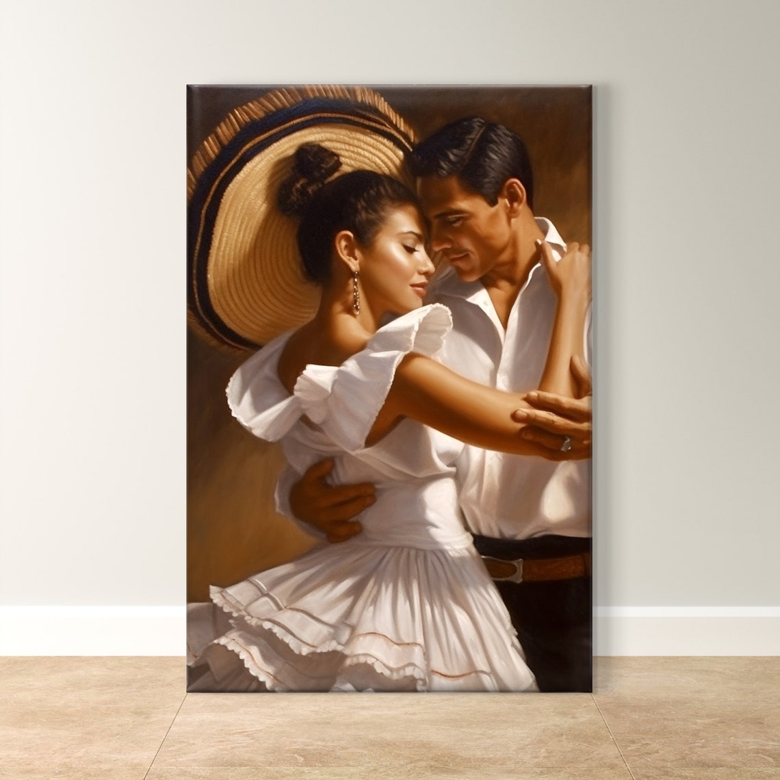 Romantic Dancing Couple in White Traditional Attire Dance Poster