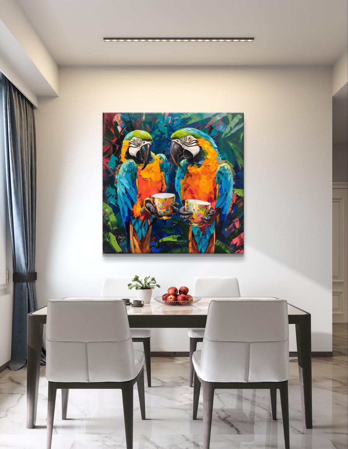 Two Macaw Parrots Drinking Tea Tropical Whimsical Bird Poster - Image 4