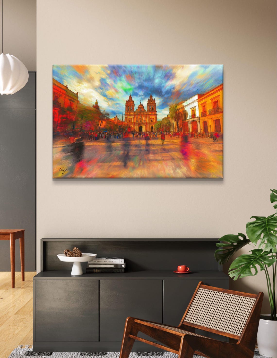 Jalostotitlan Plaza Cathedral Impressionist Sunset Crowd Poster - Image 7