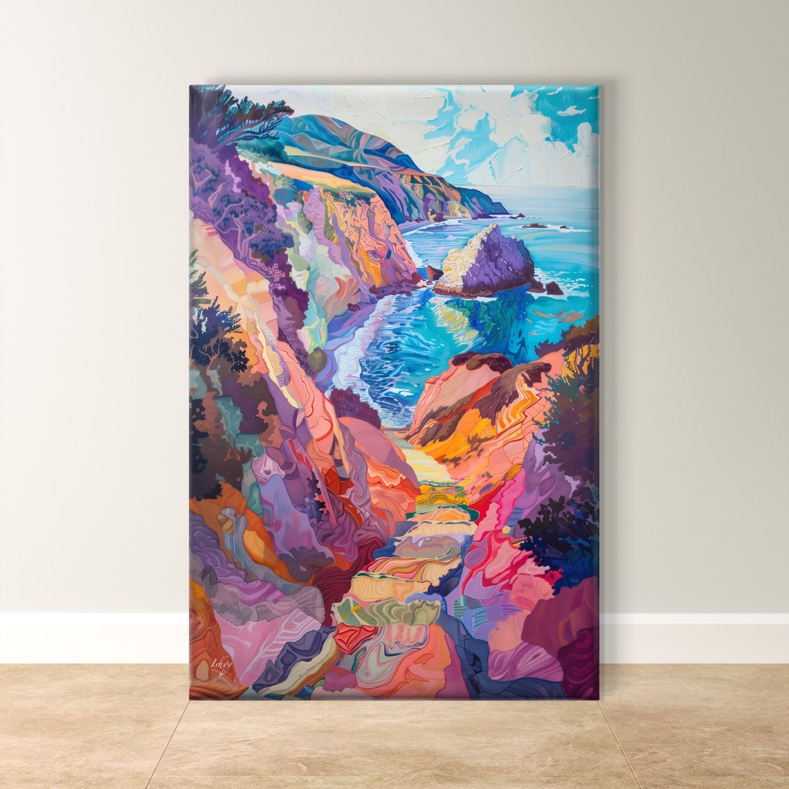 California Big Sur Coastline Cliffs and Turquoise Ocean Scenic Poster