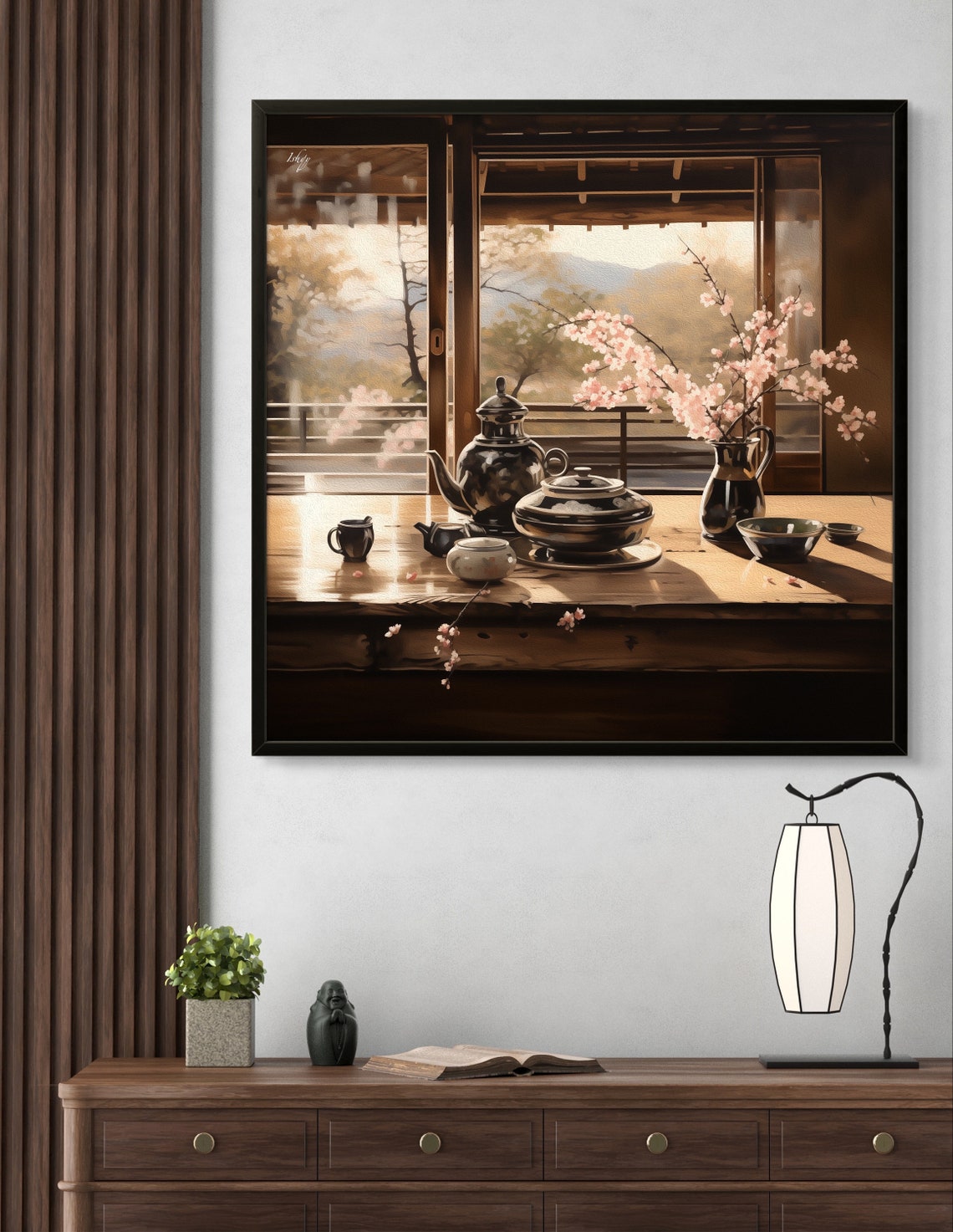 Japanese Tea Ceremony Cherry Blossom Branch Shoji Screen Art Poster - Image 3