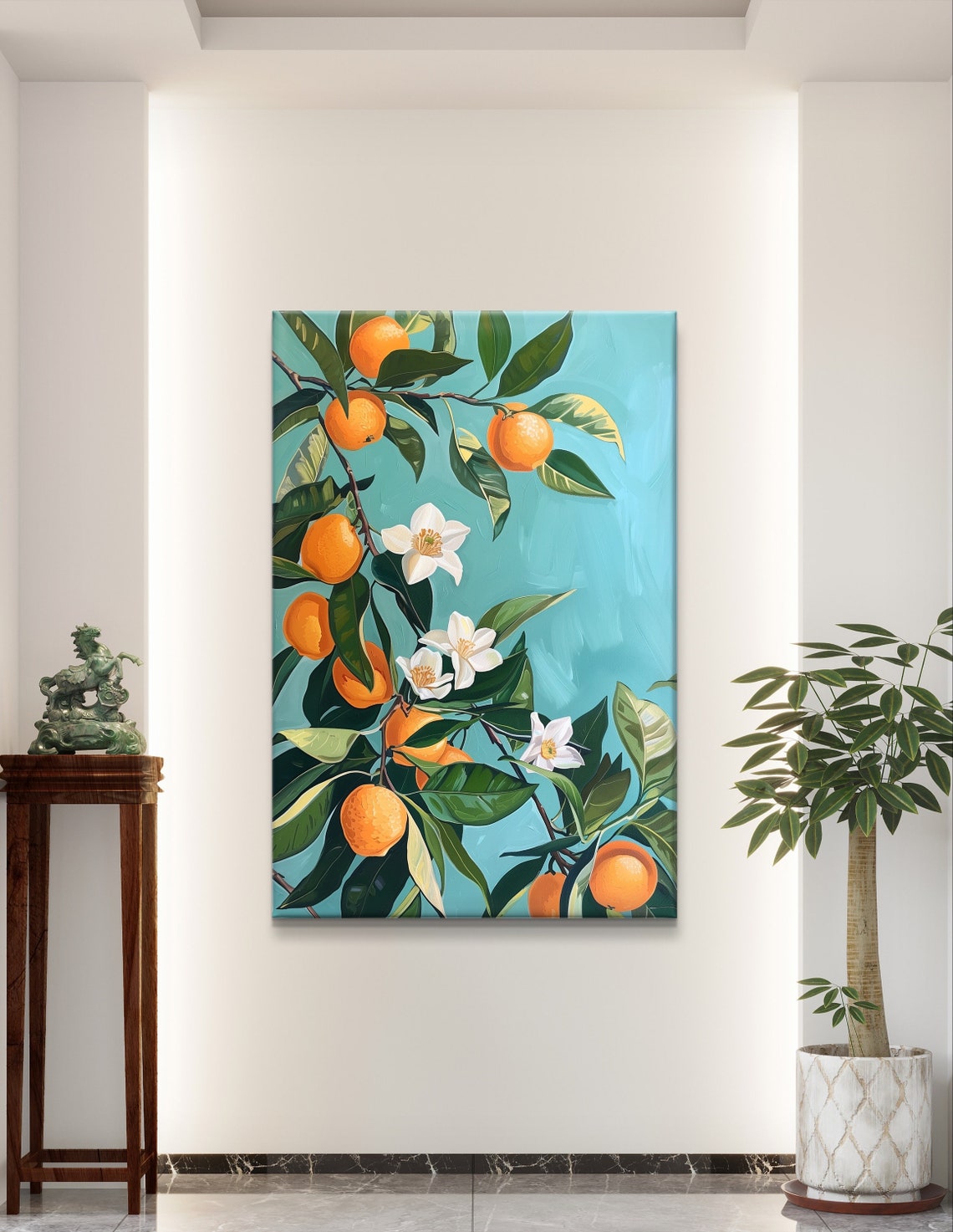 Orange Blossom Branch White Flowers Turquoise Botanical Art Poster - Image 3