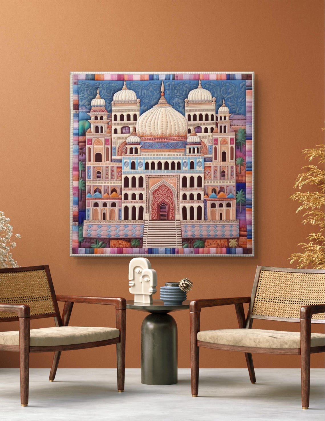 Mughal Domed Palace Patchwork Quilt Style Folk Indian Art Poster - Image 4