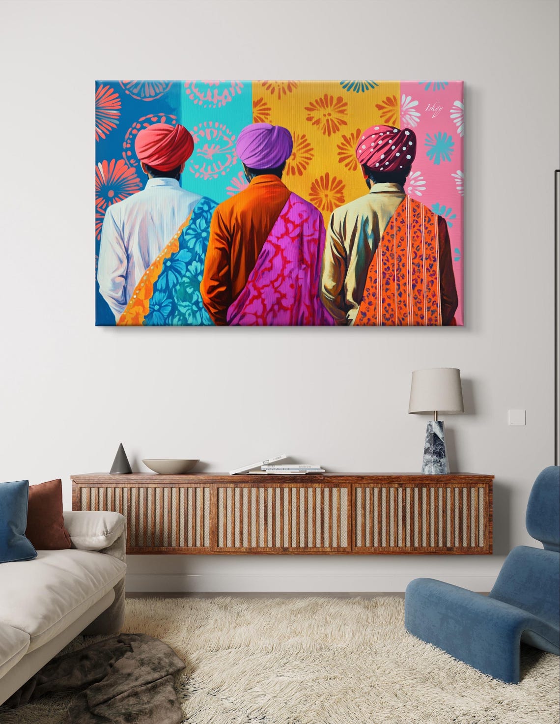 Three Indian Men Colorful Turbans Pop Art Festival Portrait Poster - Image 7