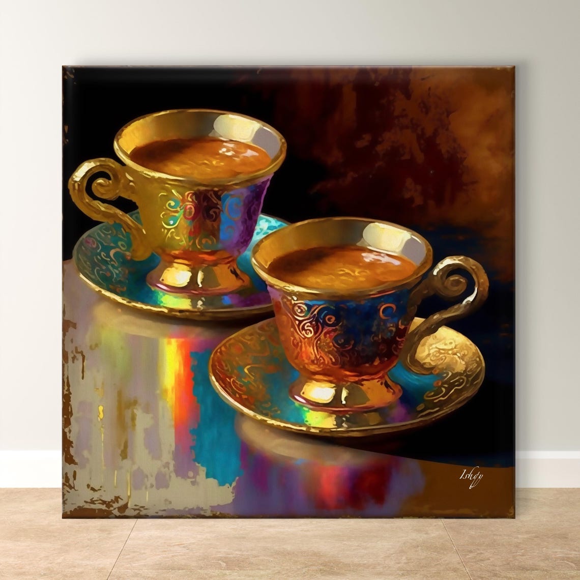 Two Golden Ornate Turkish Tea Cups Still Life Art Decor Poster