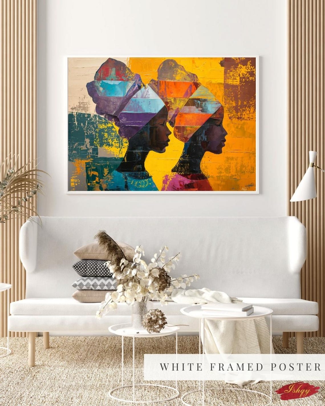 Two African Sisters in Geometric Headwraps on Gold Abstract Poster - Image 4