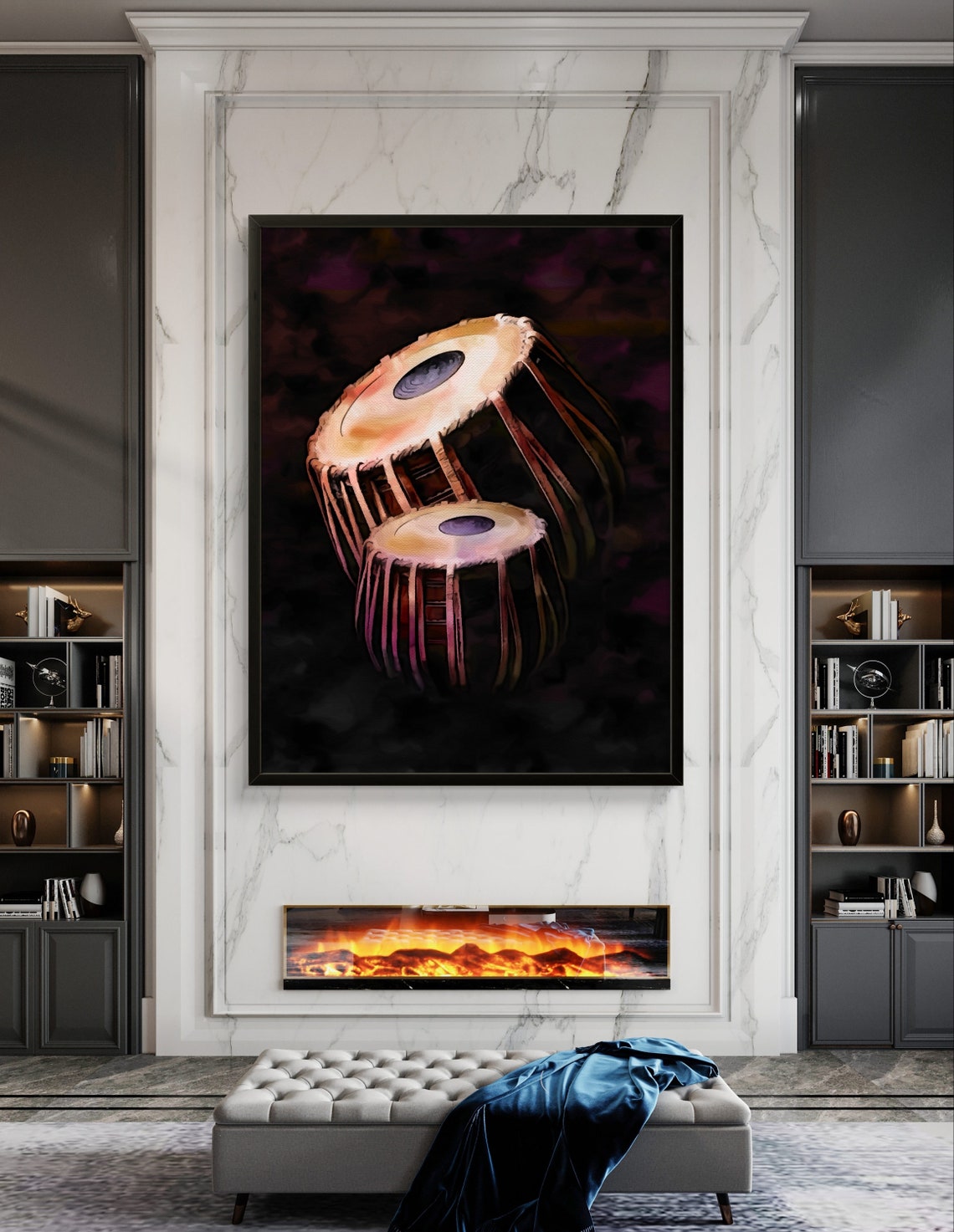 Indian Tabla Drums Still Life Painting on Dark Moody Background Poster - Image 3