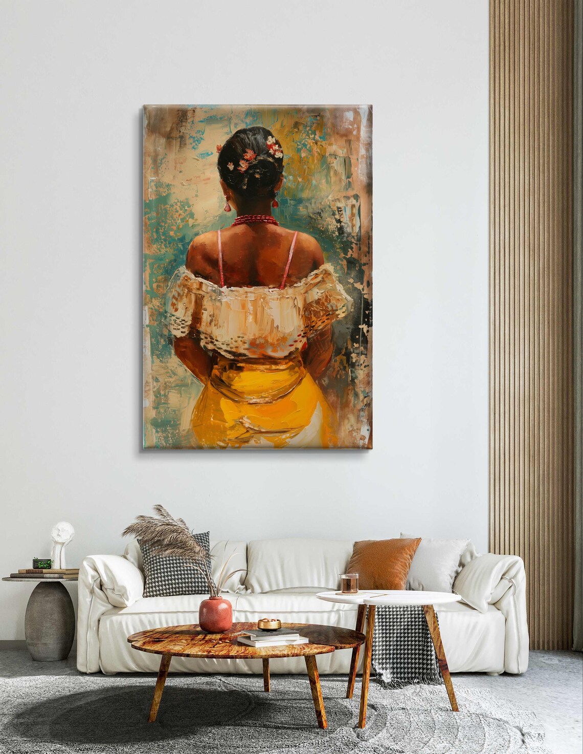 Brazilian Woman in White Lace Off-Shoulder Blouse Oil Art Poster - Image 4