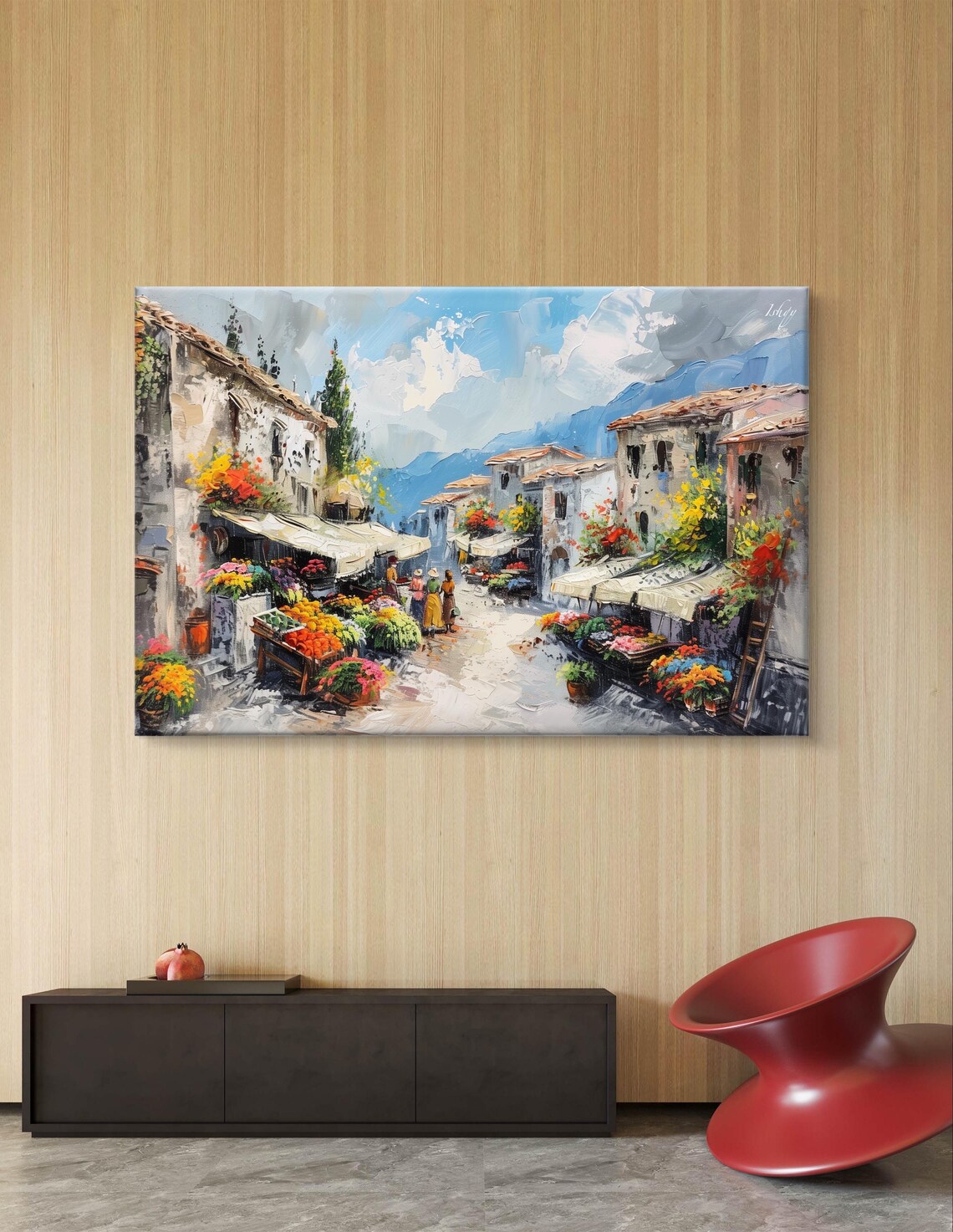 European Flower Market Village Street Stalls Bold Impasto Poster - Image 7