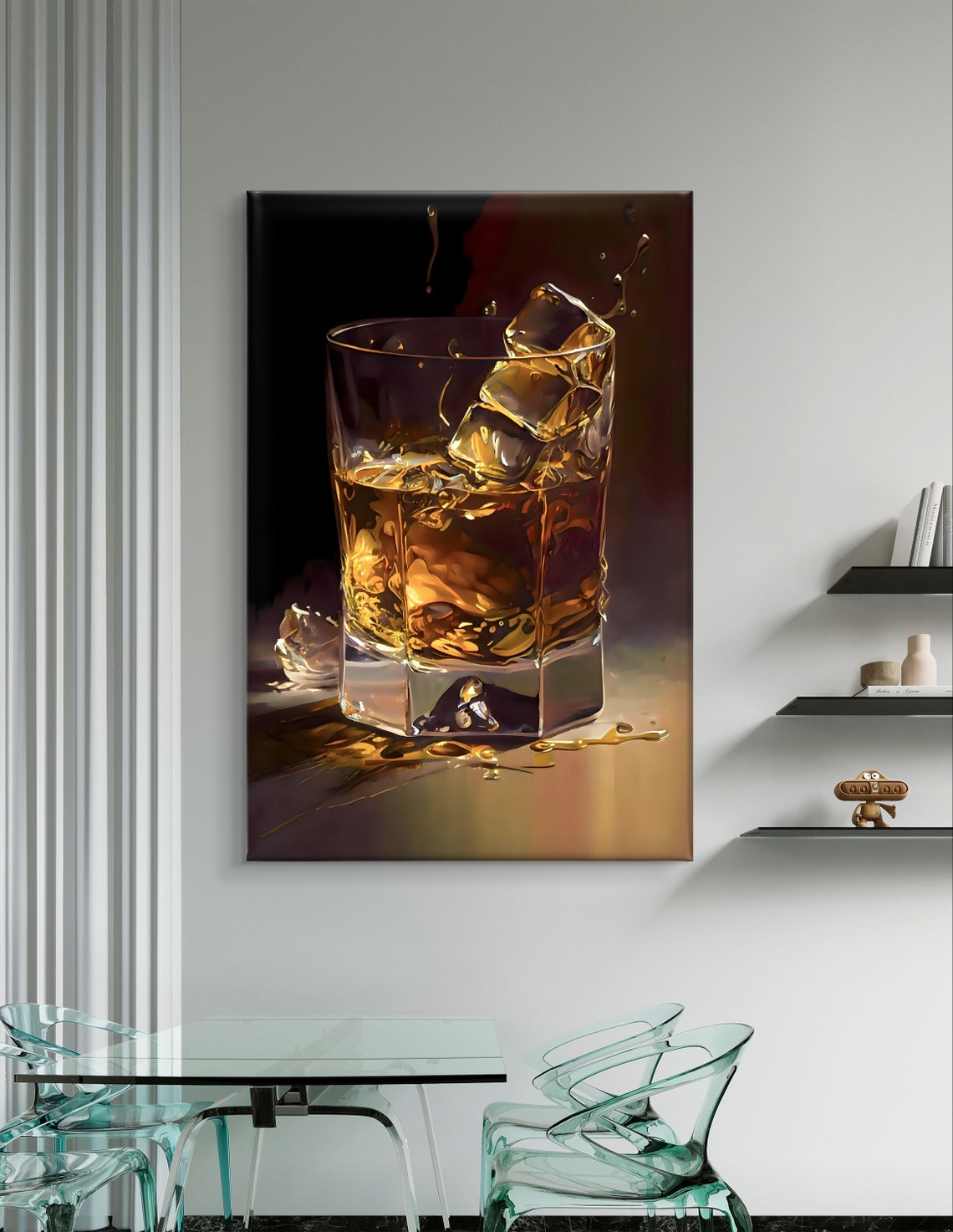 Whiskey Glass With Melting Ice Cubes Dramatic Bar Decor Poster - Image 5