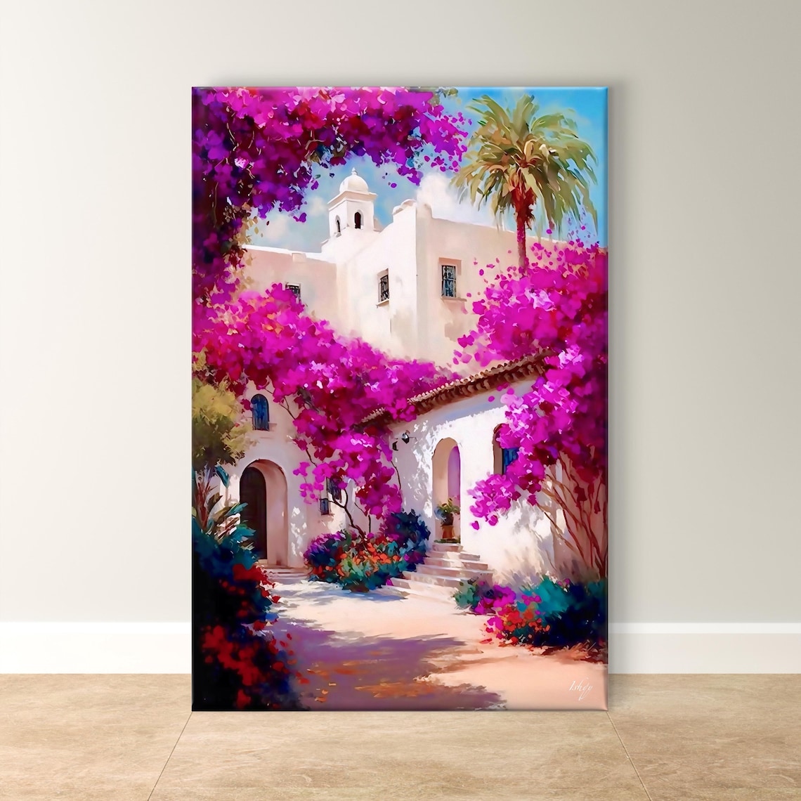 Hacienda Bougainvillea Art Print, Mexican Decor