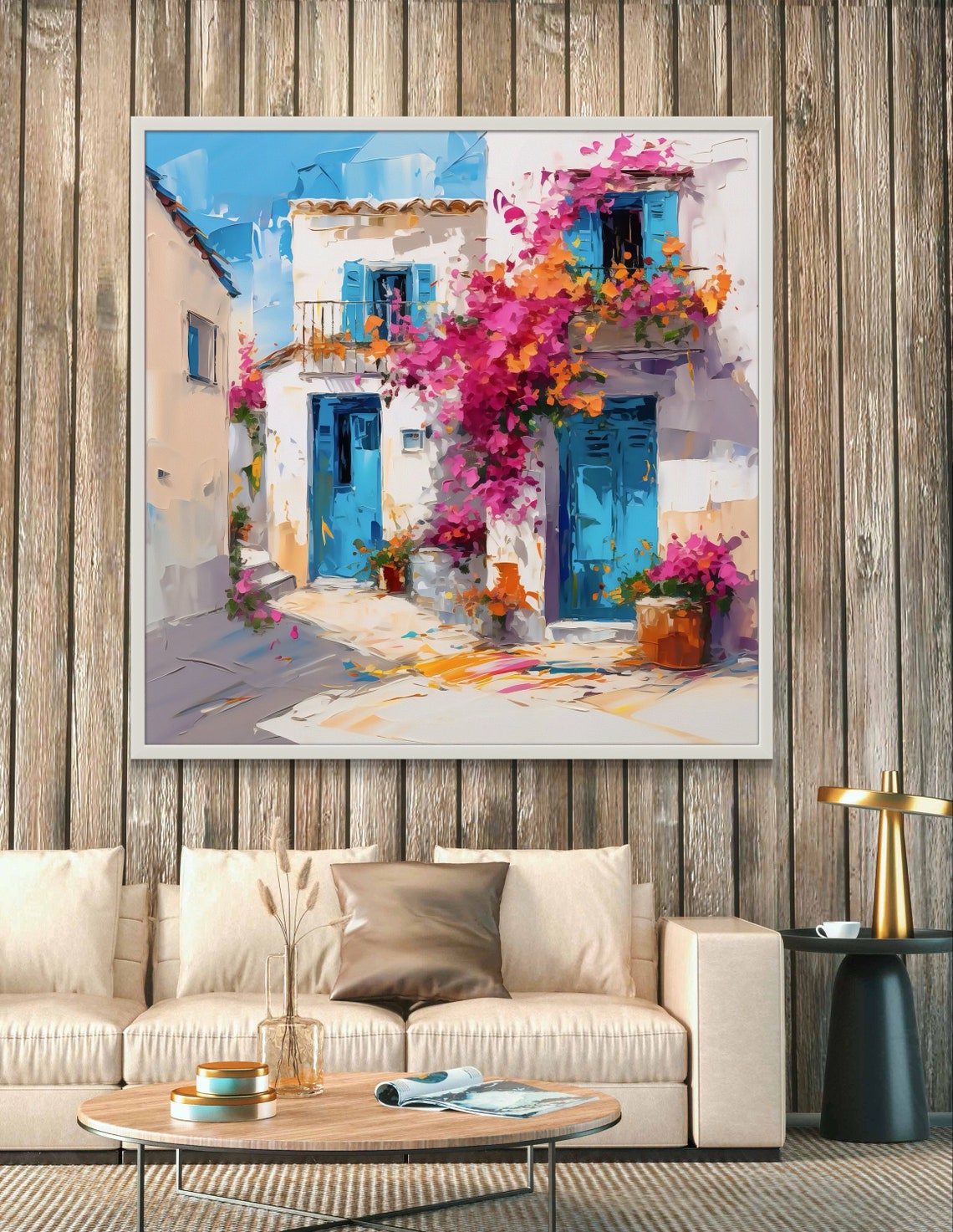 Greek White House With Blue Doors Bougainvillea Island Poster - Image 4