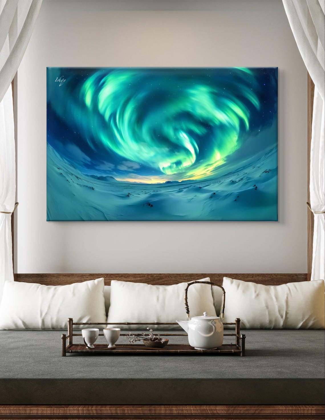 Aurora Borealis Swirling Over Arctic Snowfield Polar Night Sky Poster - Image 7