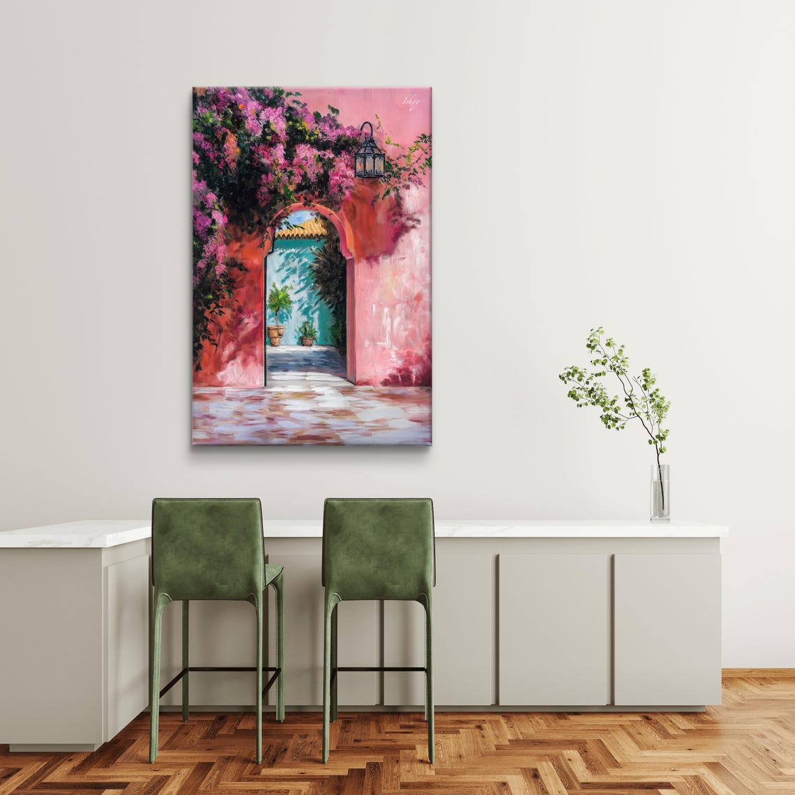 Pink Moroccan Archway Draped in Bougainvillea Painting Poster - Image 5