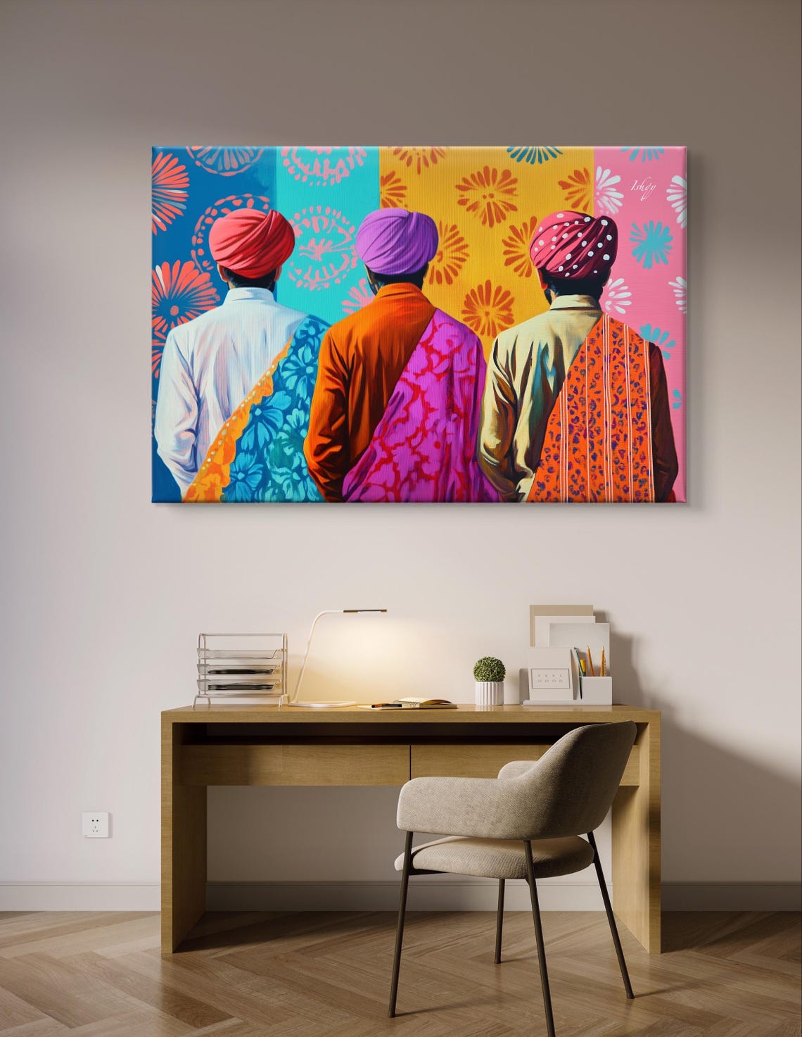 Three Indian Men Colorful Turbans Pop Art Festival Portrait Poster - Image 5