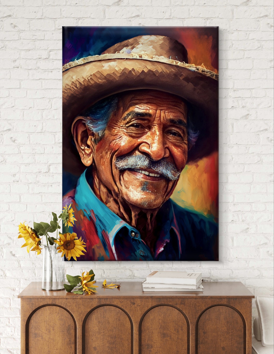 Smiling Elderly Mexican Man in Straw Sombrero Portrait Poster - Image 6