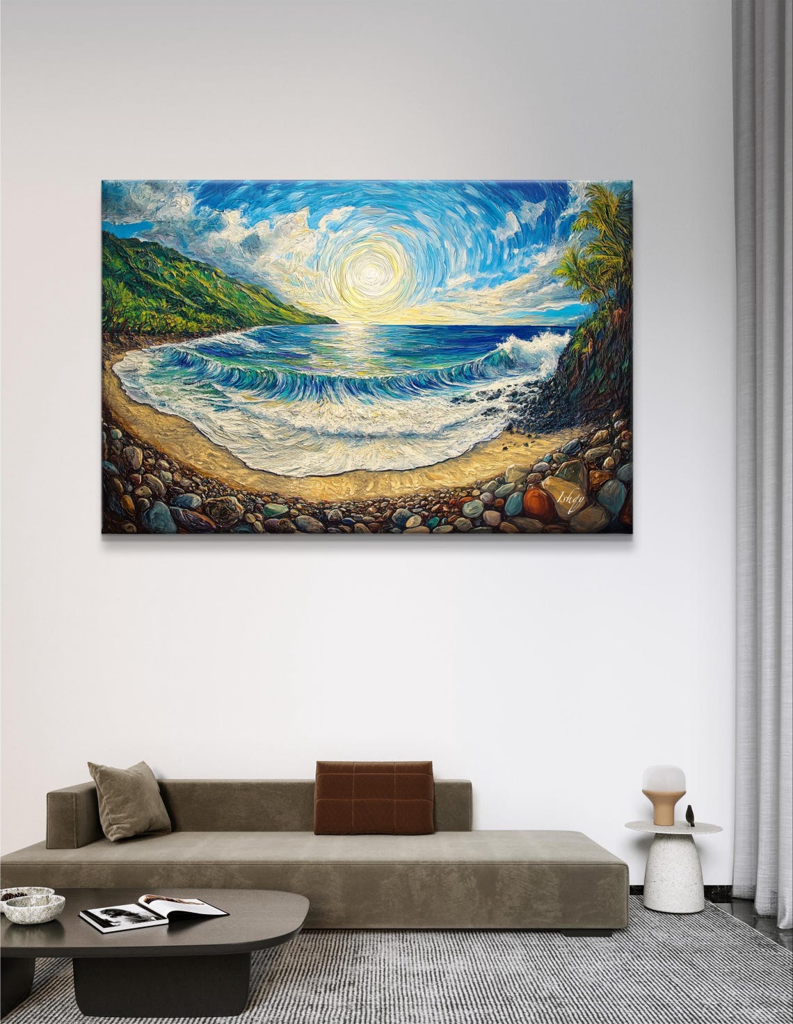 El Sunzal Beach Swirling Sun Over Ocean Waves Painting Poster - Image 6