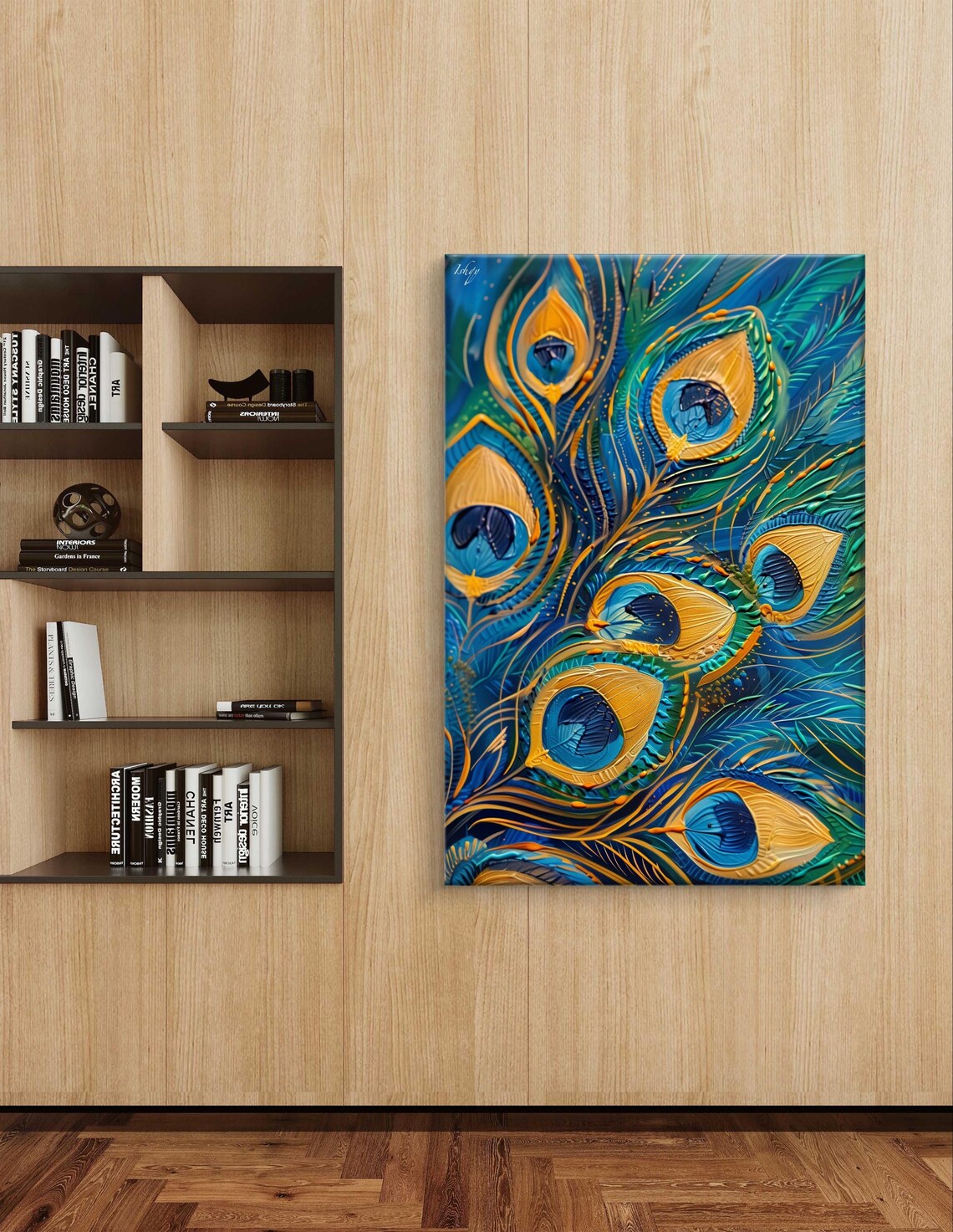 Peacock Feathers Electric Blue Gold Swirling Detail Art Poster - Image 4