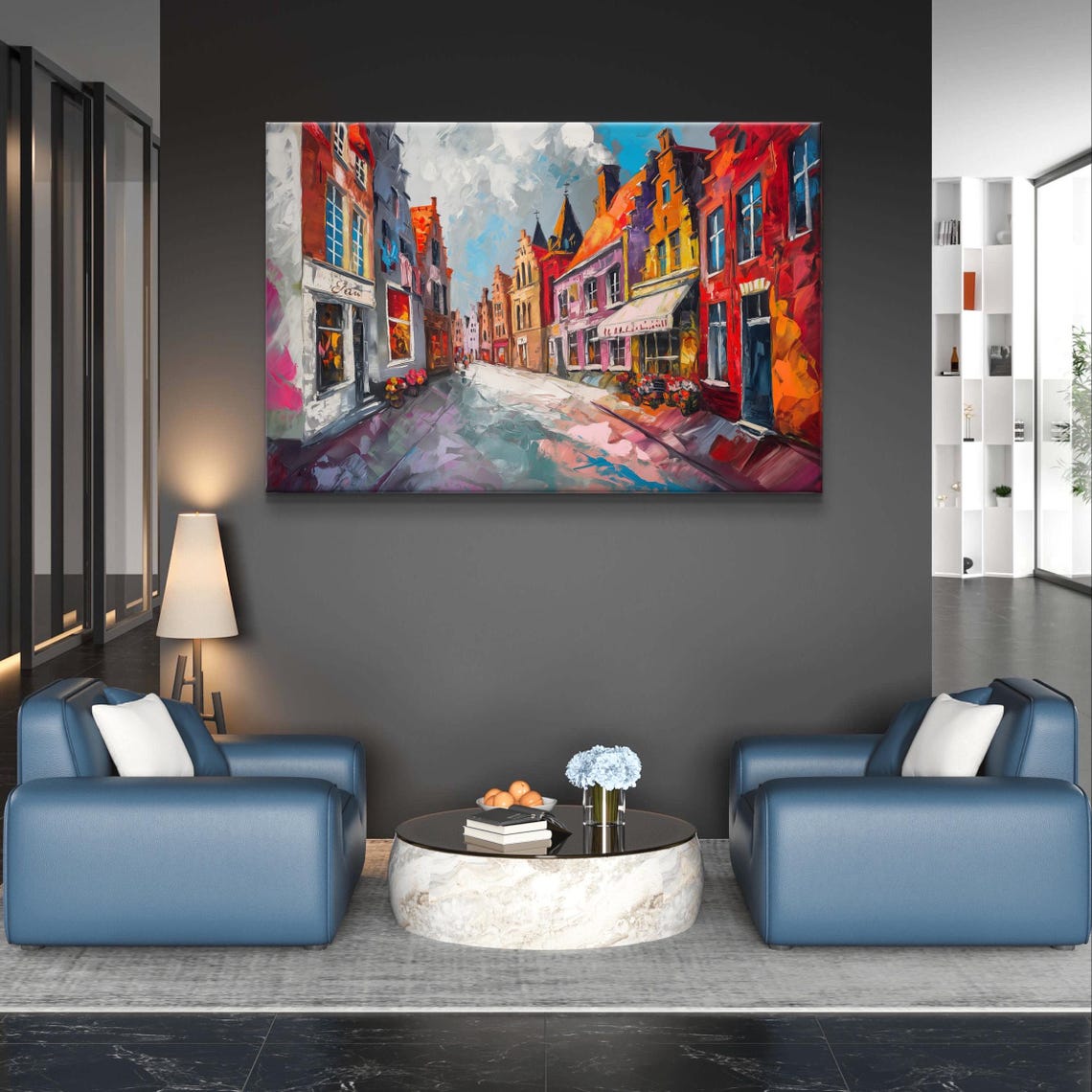 Bruges Old Town Street in Vivid Red and Orange Impressionist Poster - Image 6