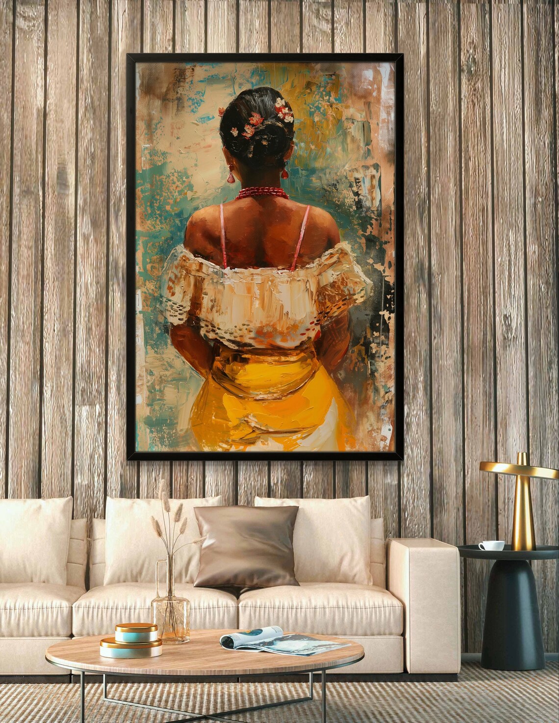 Brazilian Woman in White Lace Off-Shoulder Blouse Oil Art Poster - Image 2