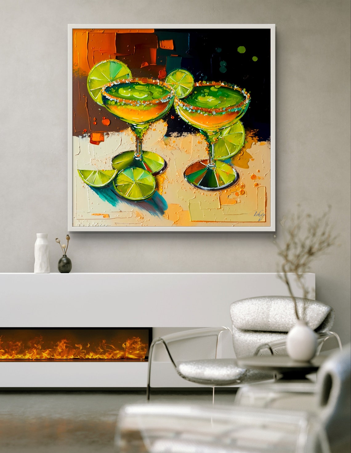 Two Frosty Margaritas With Lime Wedges Cocktail Art Bar Poster - Image 3