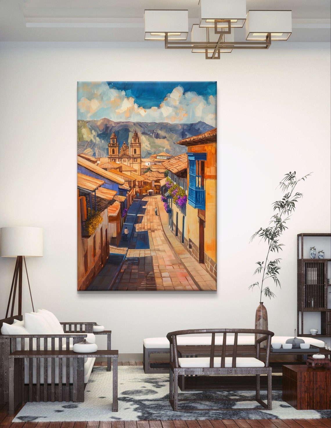 Cusco Peru Colonial Street with Blue Balconies and Cathedral Poster - Image 3