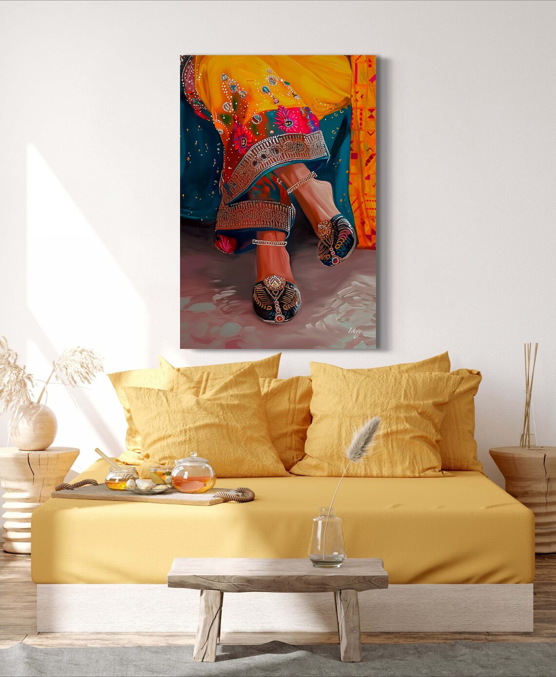 Punjabi Jutti Shoes with Colorful Embroidered Dress Art Poster - Image 5