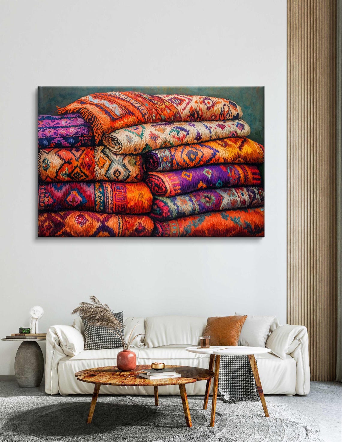 Colorful Stacked Woven Blankets Mexican Textile Pattern Poster - Image 4