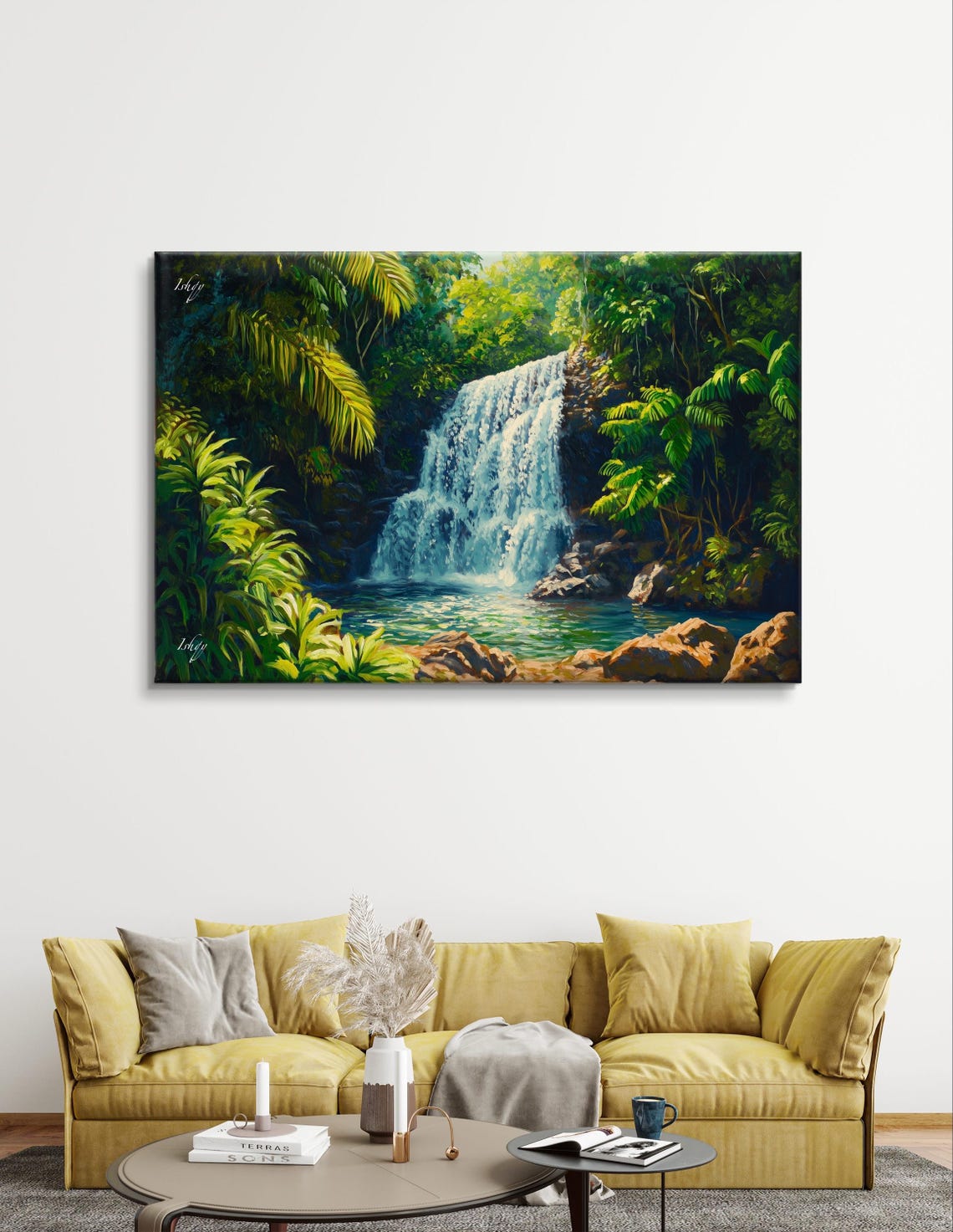 La Mina Waterfall Sunlit Cascade in Tropical Forest Art Poster - Image 7