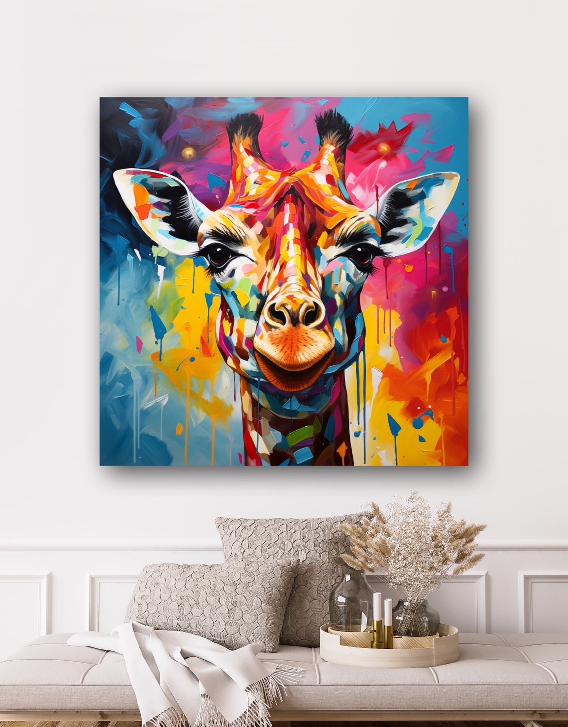 Colorful Pop Art Giraffe Portrait With Paint Drips Modern Poster - Image 6
