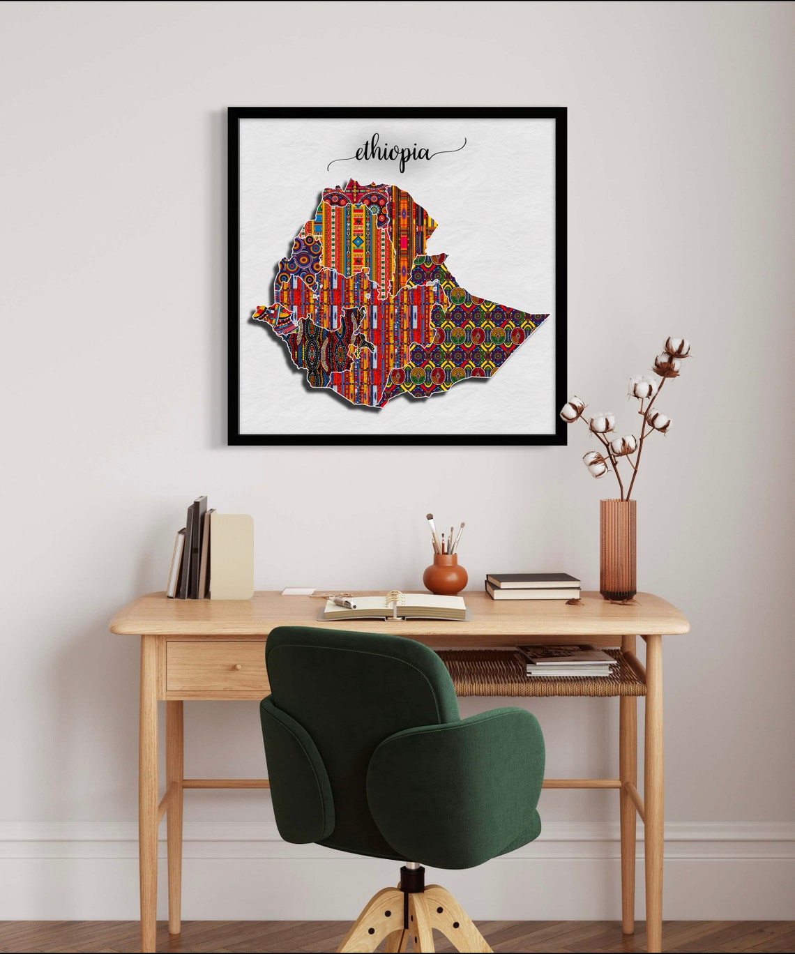 Ethiopia Country Map in Colorful African Pattern Style Poster - Image 3