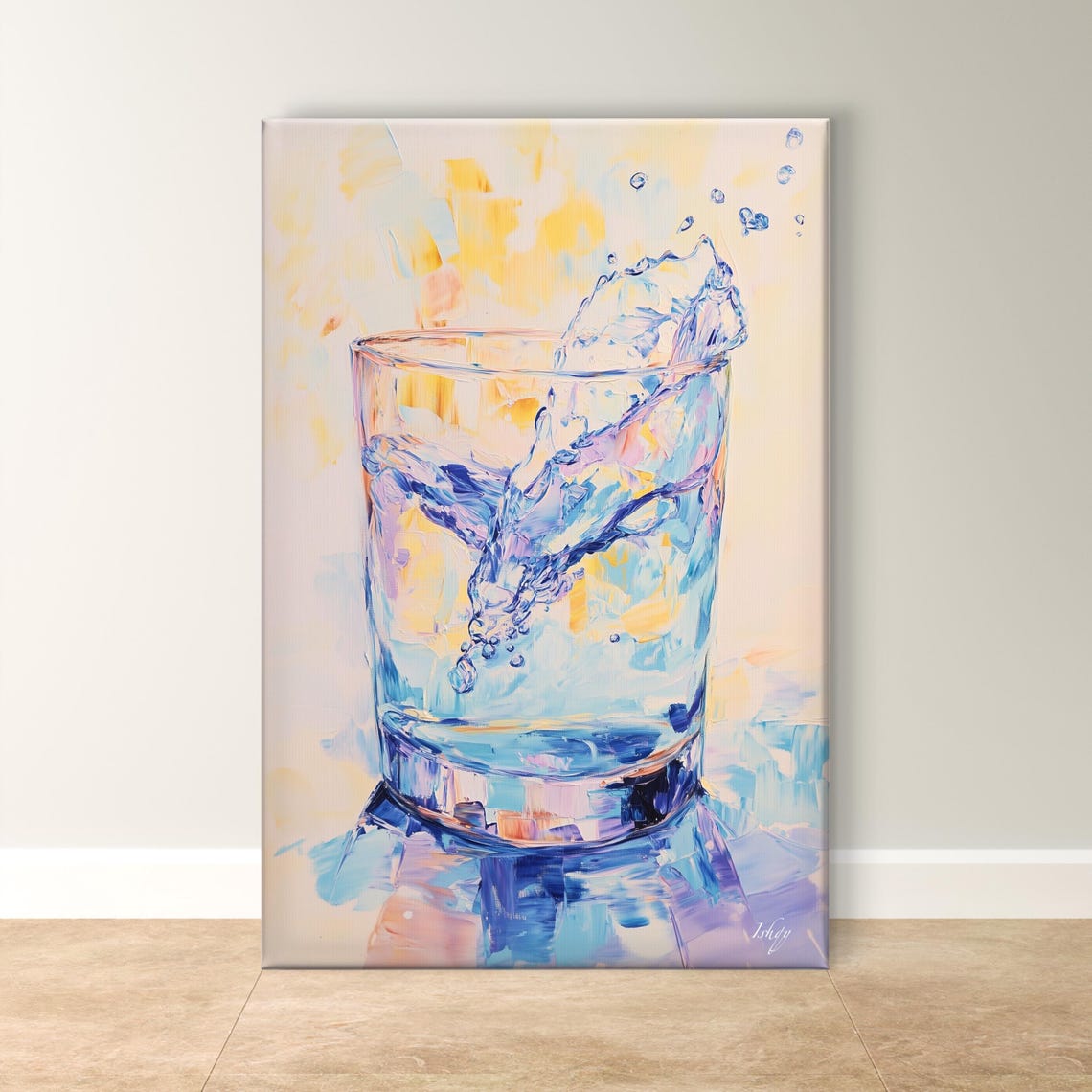 Dynamic Water Splash in a Glass Impressionist Painting Wall Poster