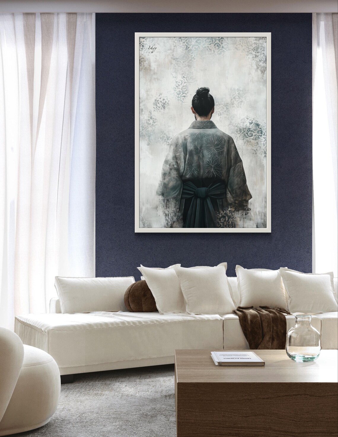 Woman in Gray Kimono Minimalist Zen Japanese Back Portrait Poster - Image 3