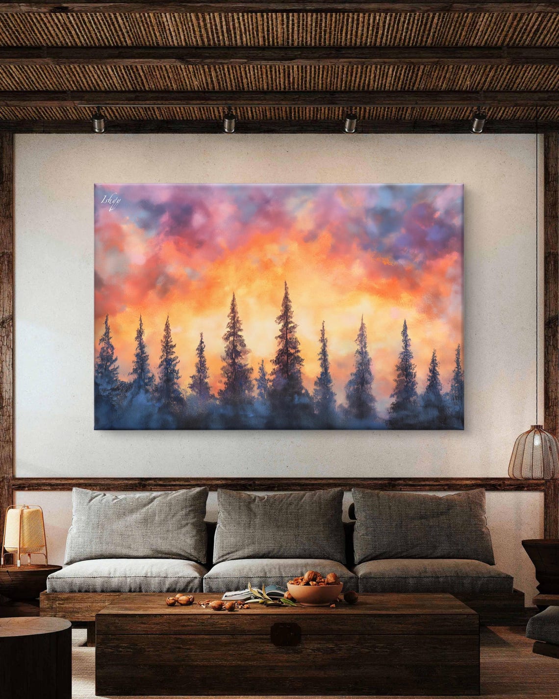 Sunset Pine Forest Fiery Orange Sky Silhouette Landscape Poster - Image 5