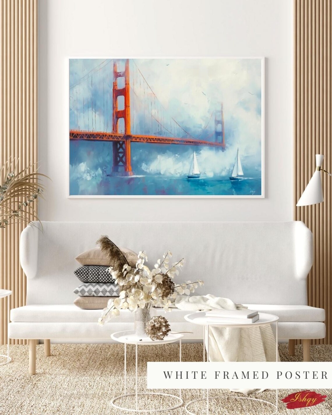 Golden Gate Bridge in Morning Fog with Sailboats Painting Poster - Image 4
