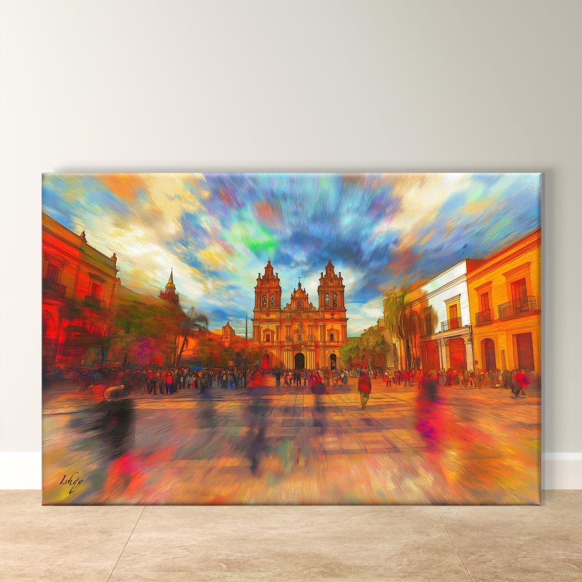 Jalostotitlan Plaza Cathedral Impressionist Sunset Crowd Poster