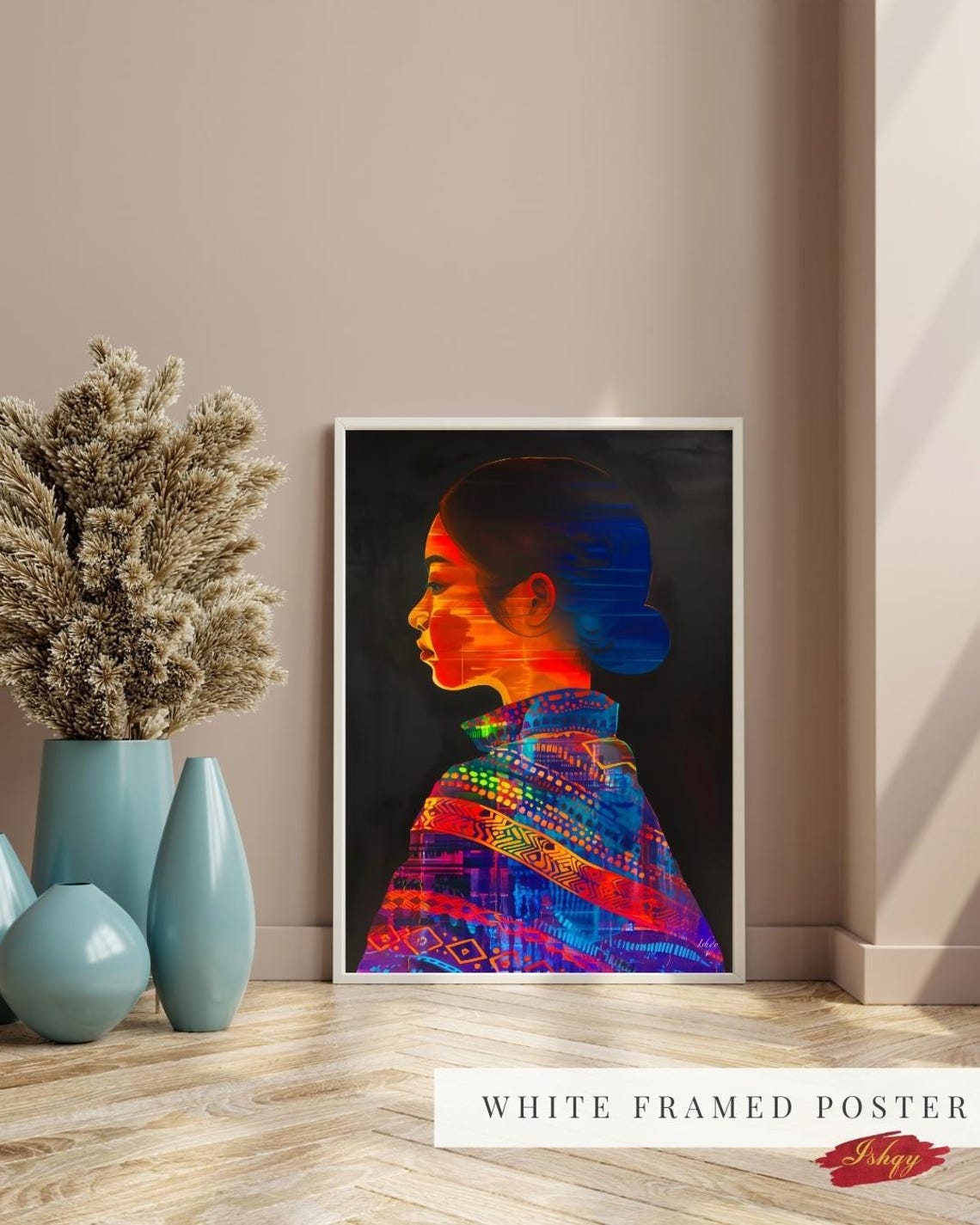 Filipino Woman Profile in Vibrant Patterned Shawl Cultural Art Poster - Image 5