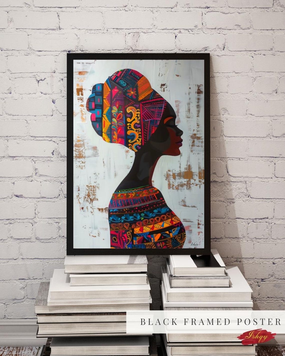 Puerto Rican Woman Silhouette with Colorful Patterned Headwrap Poster - Image 3