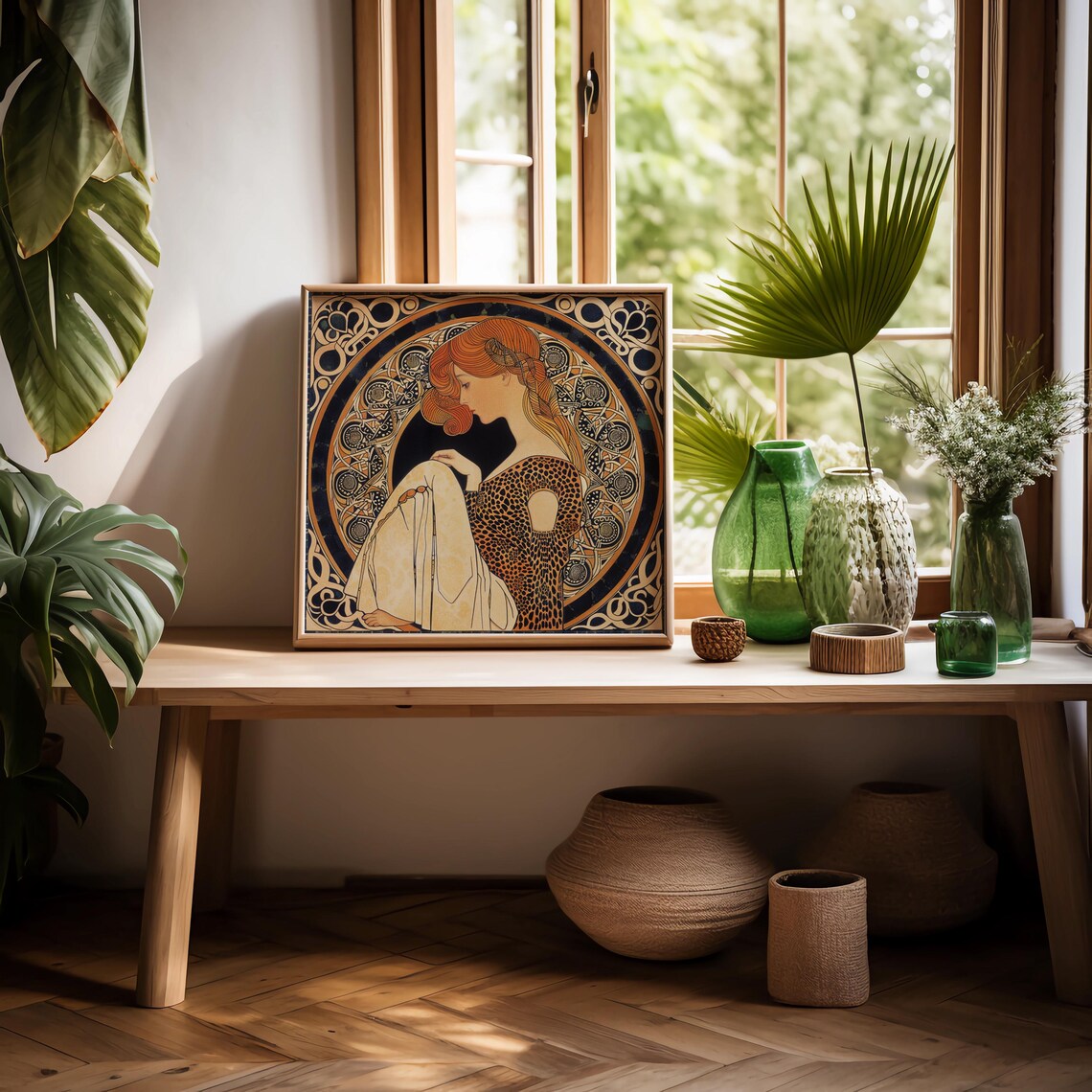 Art Nouveau Redhead Woman Portrait Vintage Decorative Wall Art - Image 2
