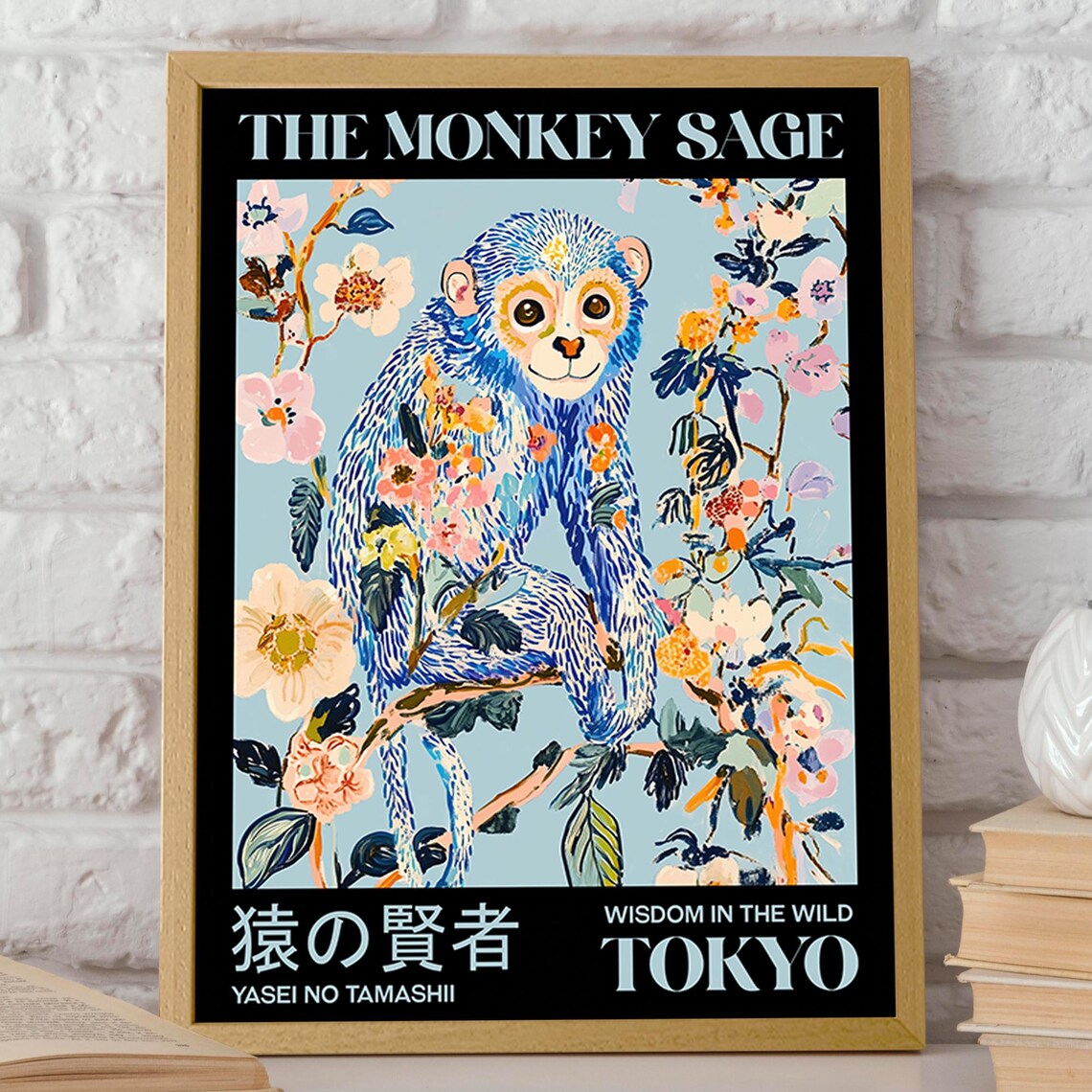 Monkey Sage With Floral Patterns, Animal Art - Image 2