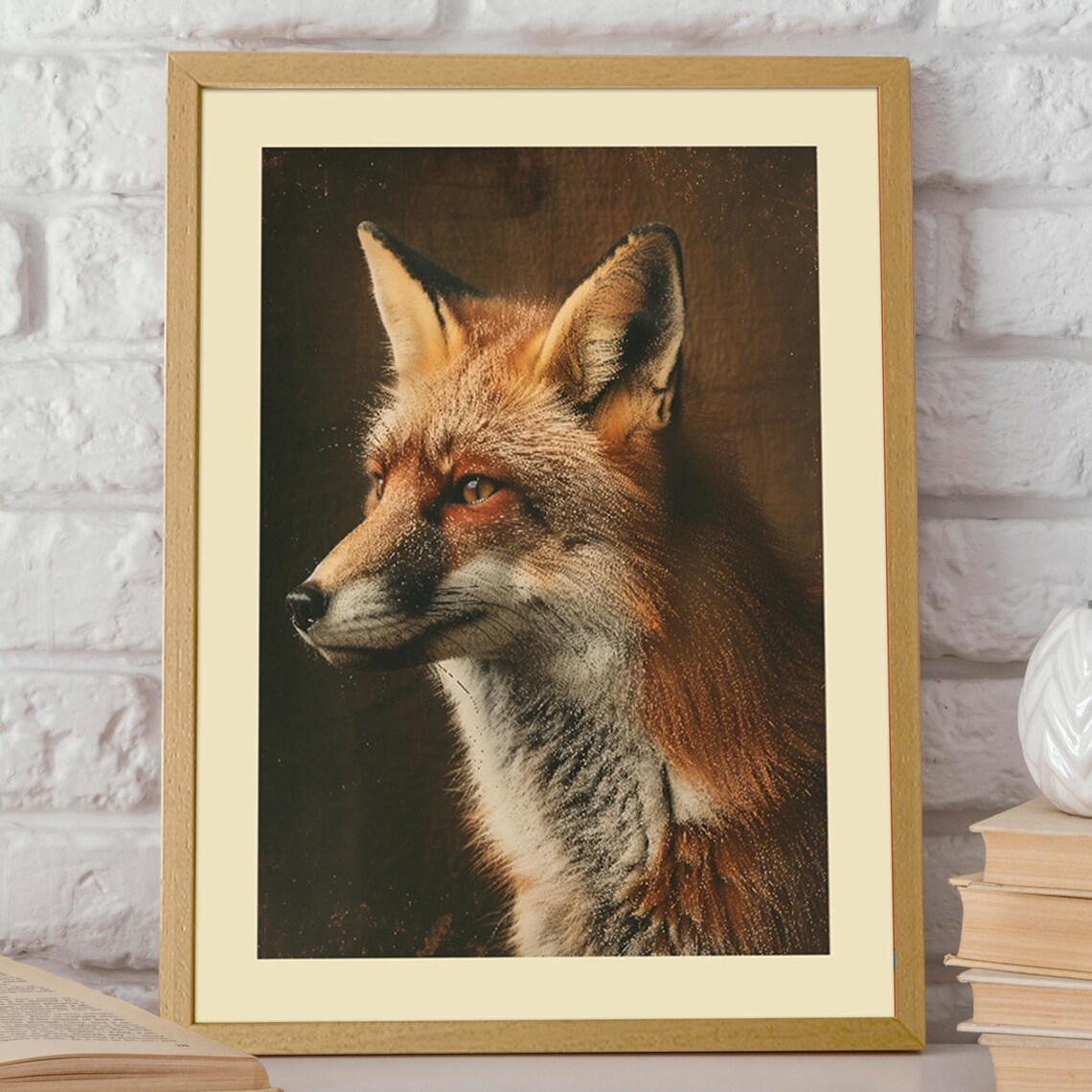 Red Fox Portrait Rustic Wildlife Profile Moody Dark Background Wall Art - Image 2