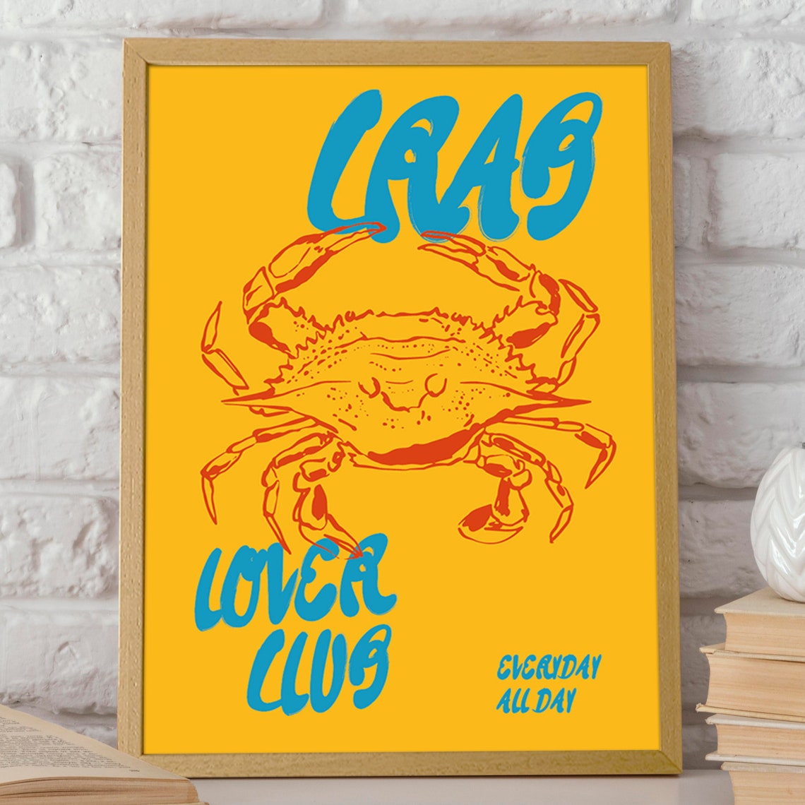Crab Lover Club Poster Retro Seafood Wall Art Coastal Decor For Kitchen And Dining Area Poster Print Or - Image 2