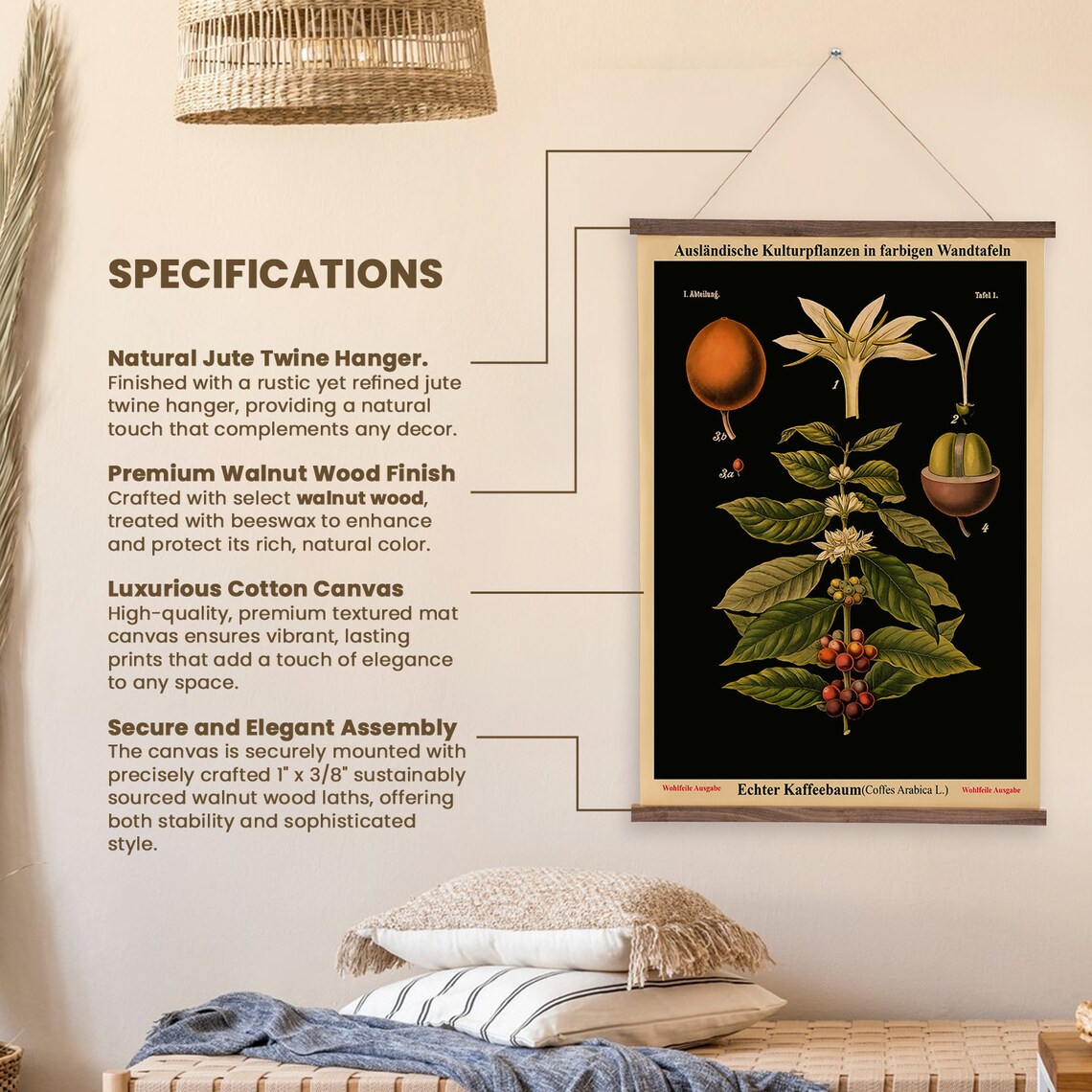 Coffee Plant Illustration, Botanical Wall Hanging - Image 2