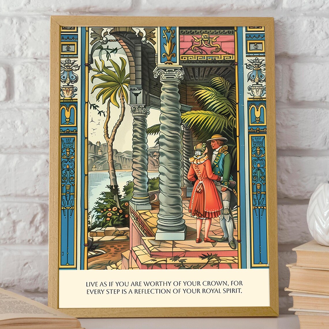 Romantic Noble Couple, Classic Elegant Courtyard Art Print - Image 2