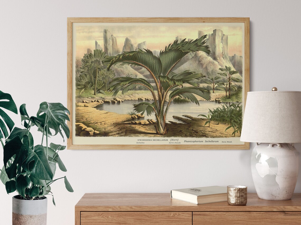 Palm Tree Landscape, Tropical Botanical Art Print
