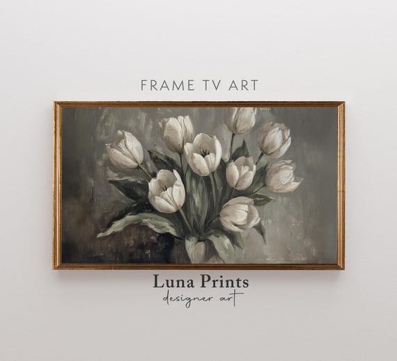 Vintage Tulip Frame Tv Art Flower Screensaver Moody Spring Floral Painting Tv11451