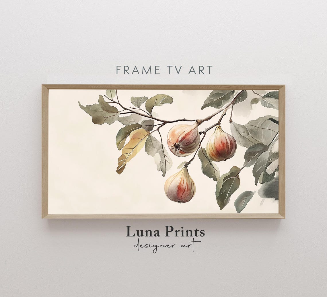 Ripe Fig Branch Soft Watercolor Painting Organic Fruit Poster
